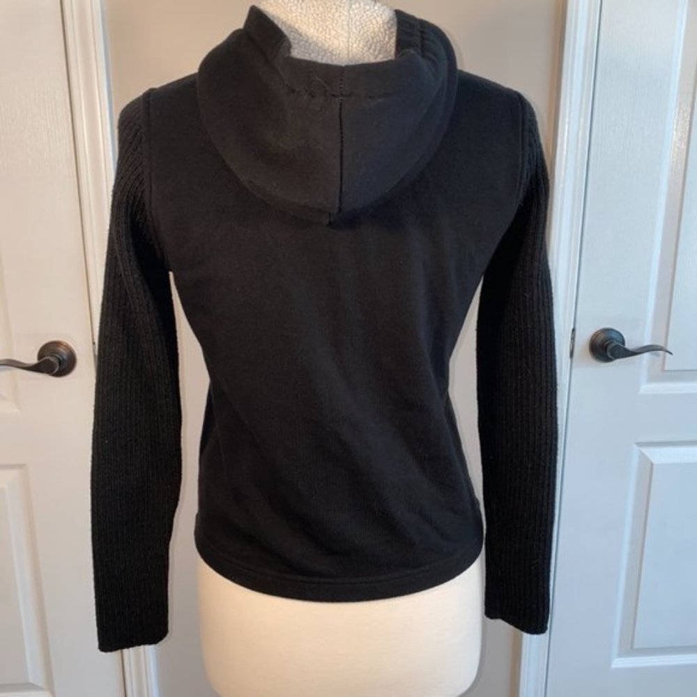 Black zip hoodie knit fleece PM medium petite EUC - Picture 3 of 5